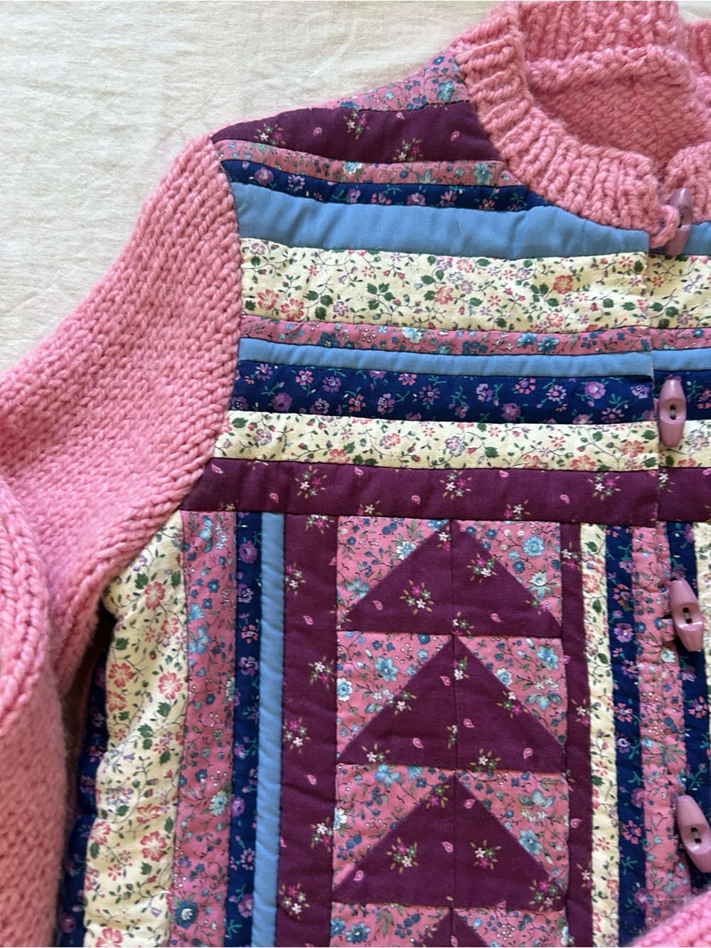 Quilted Patchwork Cardigan Sweater - Pink & Plum